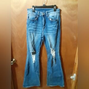 SHEIN Women's Bootcut Jeans with Ripped Details